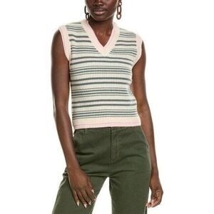 27 Miles Malibu Women's Green Striped Cashmere Sweater Vest XS Y2K